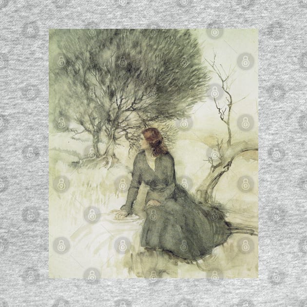 Girl sitting on the river bank  - Arthur Rackham by forgottenbeauty